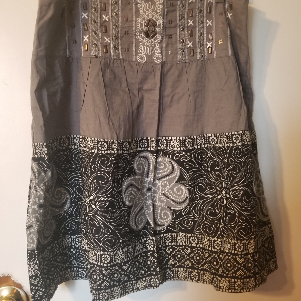 Promod aline embroidered gypsy knee length  Skirt medium boho french fall accent - Picture 9 of 9